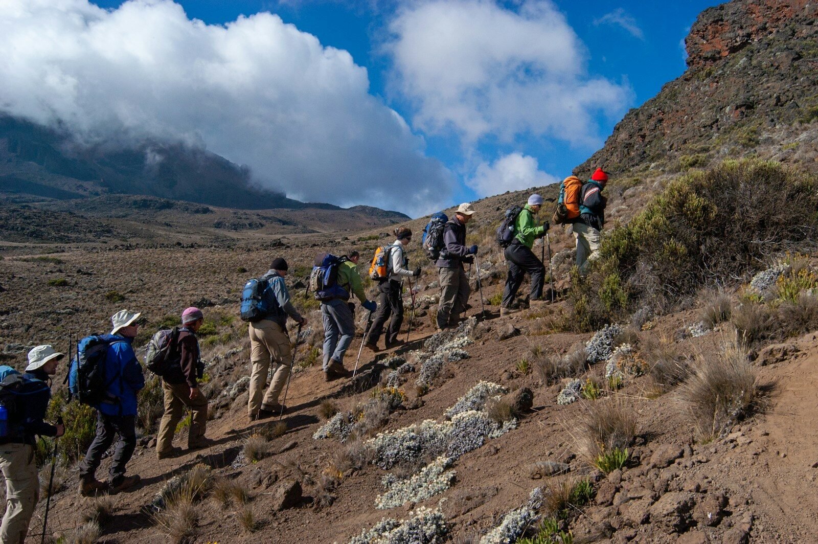 Group trekking in the Atlas Mountains near Toubkal